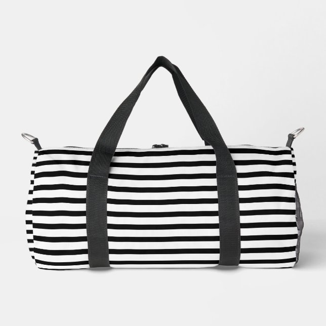 Stylish Black Stripes on White Duffle Bag (Front)