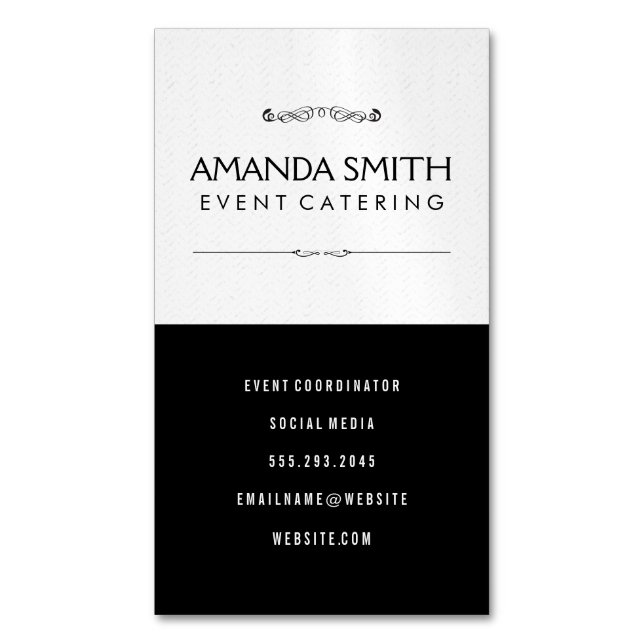 Stylish Black Subtle Wavy Pattern Magnetic Business Card (Front Vertical)