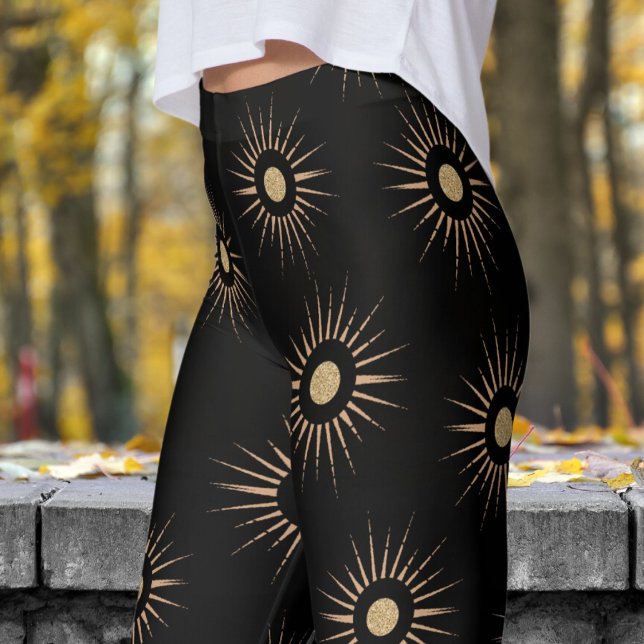 Stylish Black Sun Burst Pattern Leggings (Sun Burst on Black)