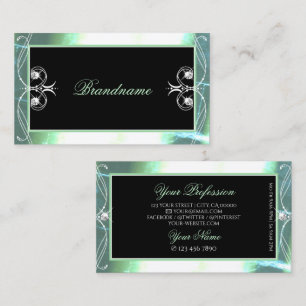Stylish Black Teal Sparkle Jewels Ornate Ornaments Business Card