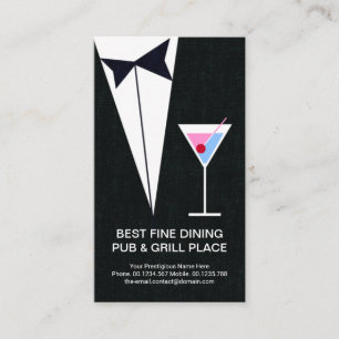 Stylish Black Tuxedo Martini Restaurant Pub Business Card