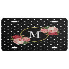 Stylish Black Vintage Floral Polka Dots Monogram