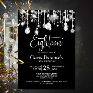 Stylish Black White 18th Birthday Party Invitation