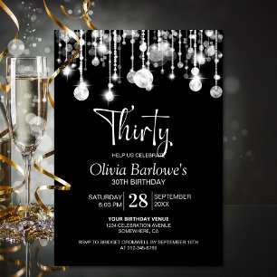 Stylish Black White 30th Birthday Party Invitation