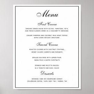 Stylish Black White 3 course Wedding Menu Poster