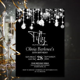 Stylish Black White 50th Birthday Party Invitation