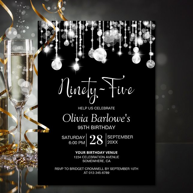Stylish Black White 95th Birthday Party Invitation (Creator Uploaded)