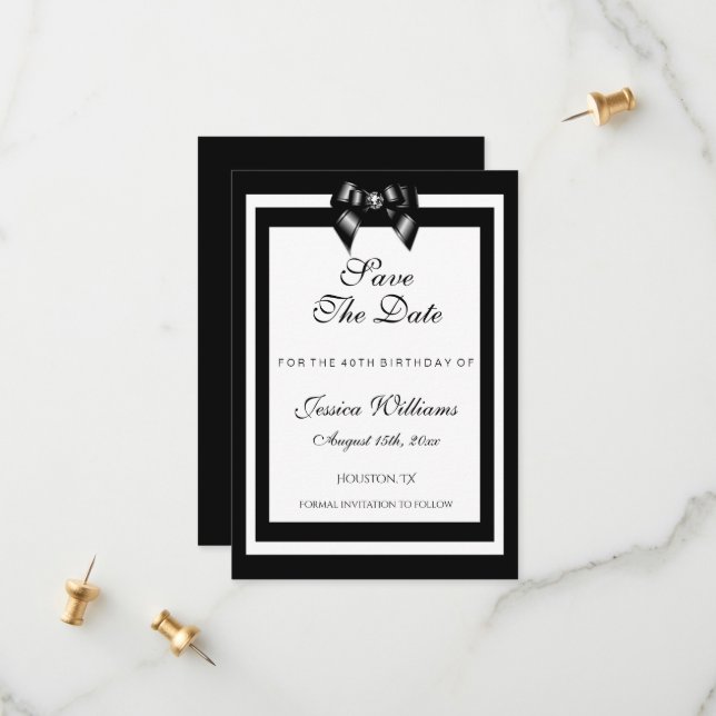 Stylish Black & White Birthday Party Save The Date (Front/Back In Situ)