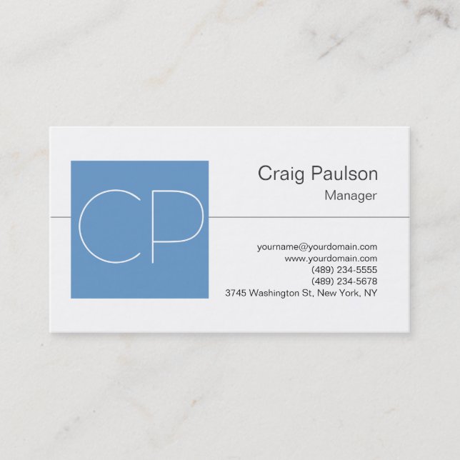 Stylish Black White Blue Monogram Business Card (Front)
