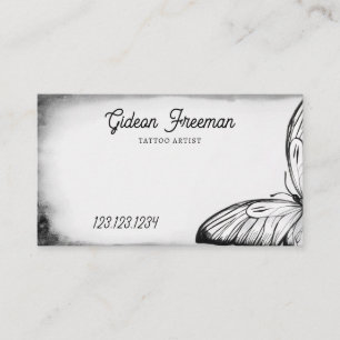 Stylish Black & White Butterfly Tattoo Artist Business Card