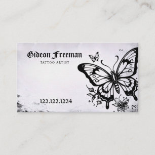 Stylish Black & White Butterfly Tattoo Shop Business Card