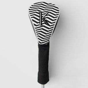 Stylish Black White Chevron Stripe Monogram Custom Golf Head Cover