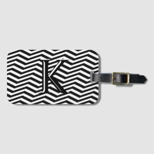 Stylish Black White Chevron Stripe Monogram Custom Luggage Tag