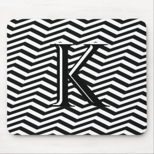 Stylish Black White Chevron Stripe Monogram Custom Mouse Mat