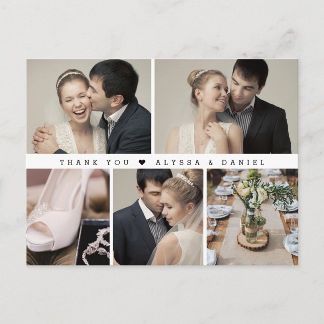 Stylish Black White Chic Wedding Photo Collage  Postcard (Front)