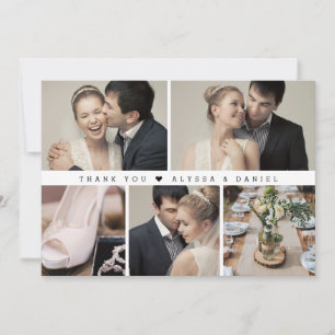 Stylish Black White Chic Wedding Photo Collage  Thank You Card