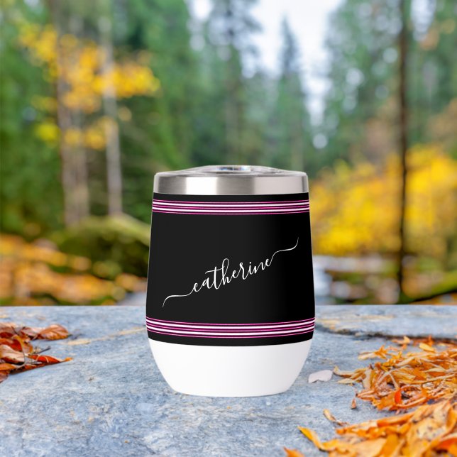 Stylish Black White Cursive Name Hot Pink (Outdoor (Rotated))