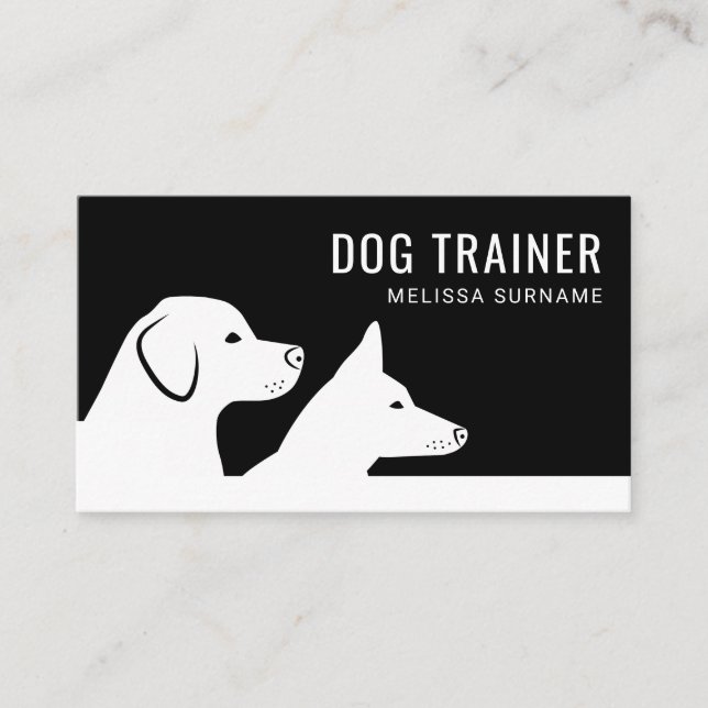 Stylish Black & White Dog Silhouettes Dog Trainer Business Card (Front)