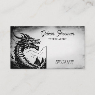 Stylish Black & White Dragon Tattoo Artist Business Card