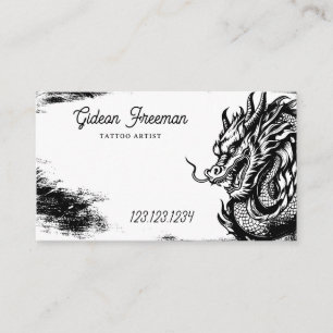 Stylish Black & White Dragon Tattoo Shop Business Card