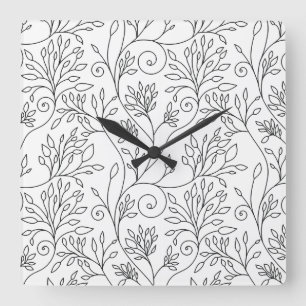 Stylish black white flowers Wall Clock