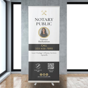 Stylish Black White Gold Notary QR Social Event Retractable Banner