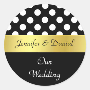 Stylish Black, White, & Gold Wedding Envelope Seal