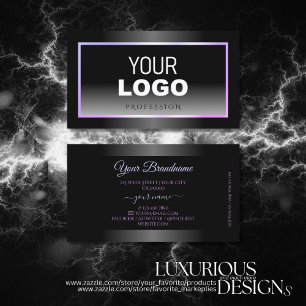 Stylish Black White Gradient Blue Pink Frame Logo Business Card
