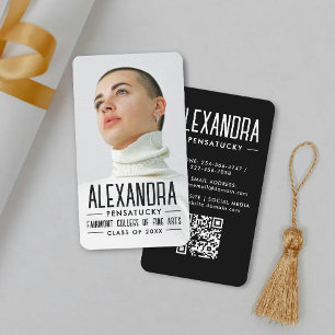 Stylish Black White Graduate Networking Photo QR  Business Card