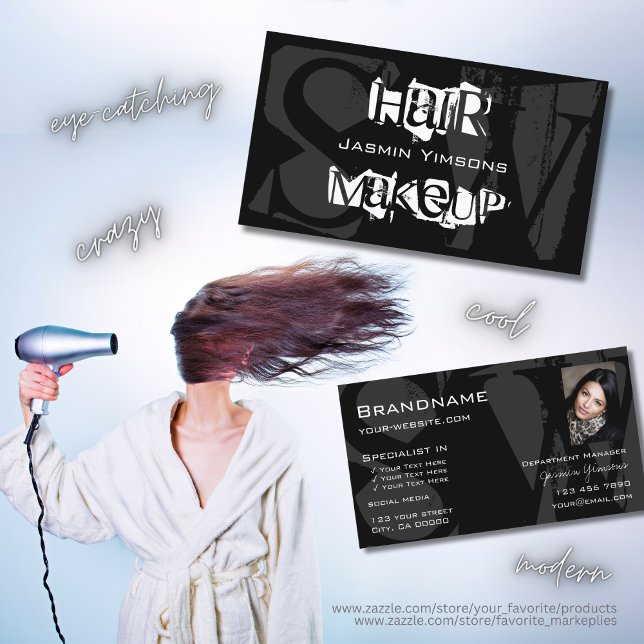 Stylish Black White Grey with Photo and Monogram Business Card (Creator Uploaded)