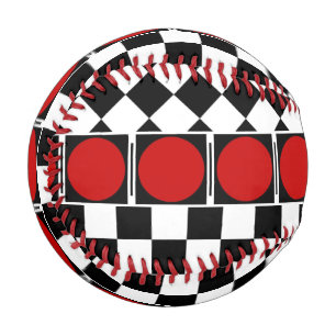 Stylish Black White Half Diamond Checkers red band Baseball