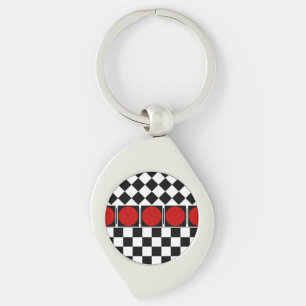 Stylish Black White Half Diamond Checkers red band Key Ring