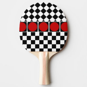 Stylish Black White Half Diamond Checkers red band Ping Pong Paddle