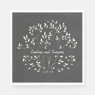 Stylish Black White Hand Painted Floral Wedding   Napkin