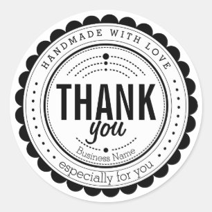 Stylish Black White Handmade Thank You Sticker