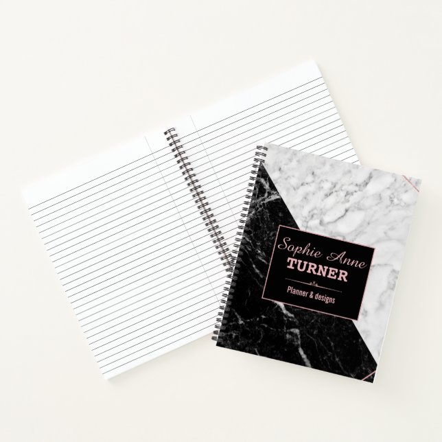 Stylish Black White Marble Rose Gold Planner Notebook (Inside)