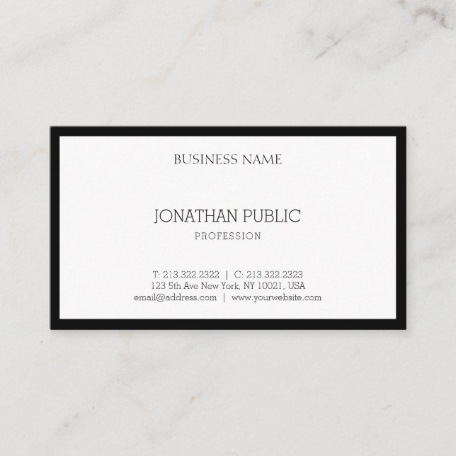 Stylish Black White Modern Clean Elegant Template Business Card (Front)
