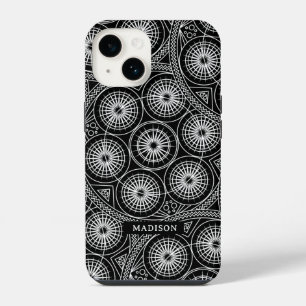 Stylish Black White Modern Mandala Pattern Name iPhone 14 Case