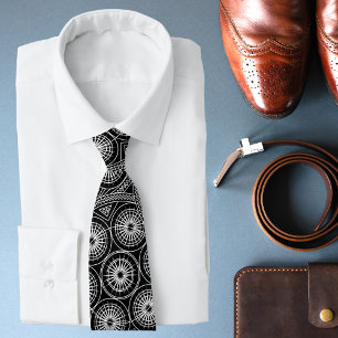 Stylish Black White Modern Mandala Pattern Tie
