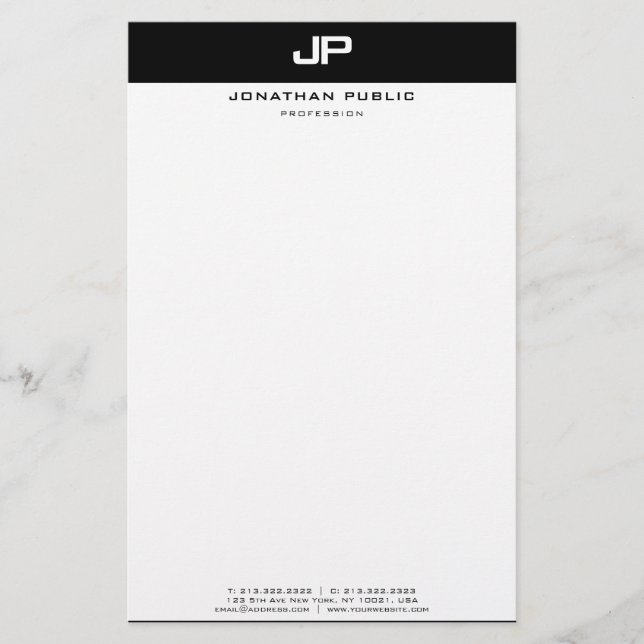 Stylish Black White Modern Simple Design Template Stationery (Front)