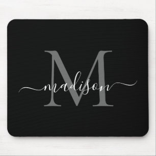 Stylish Black White Monogram Script Simple Modern Mouse Mat