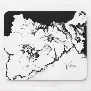 Stylish Black & White Original Stipple Art Floral Mouse Mat