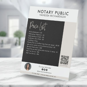 Stylish Black White Photo QR Notary Price List Pedestal Sign