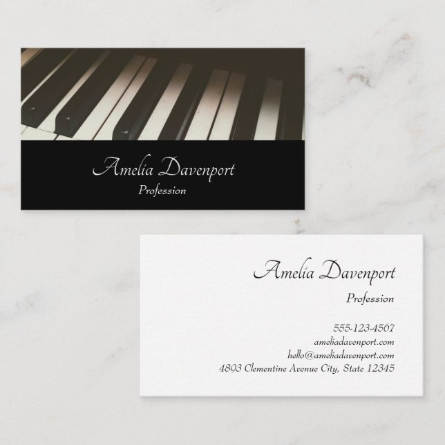 Stylish Black & White Piano Keys Photograph Business Card (Front/Back)
