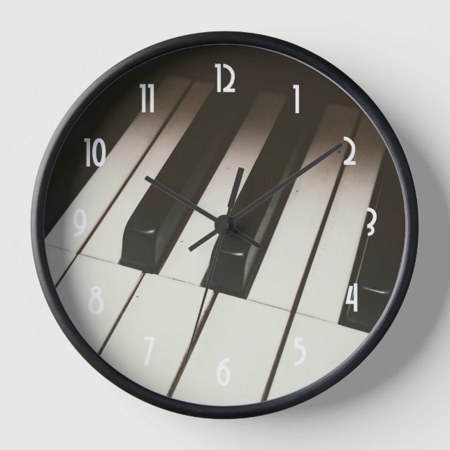 Stylish Black & White Piano Keys Photograph Clock (Front)