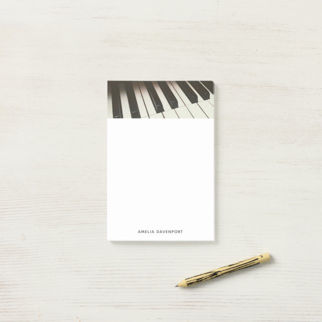Stylish Black & White Piano Keys Photograph Post-it Notes (On Desk)