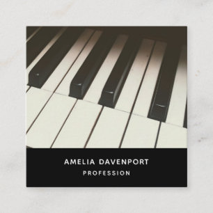 Stylish Black & White Piano Keys Photograph Square Business Card