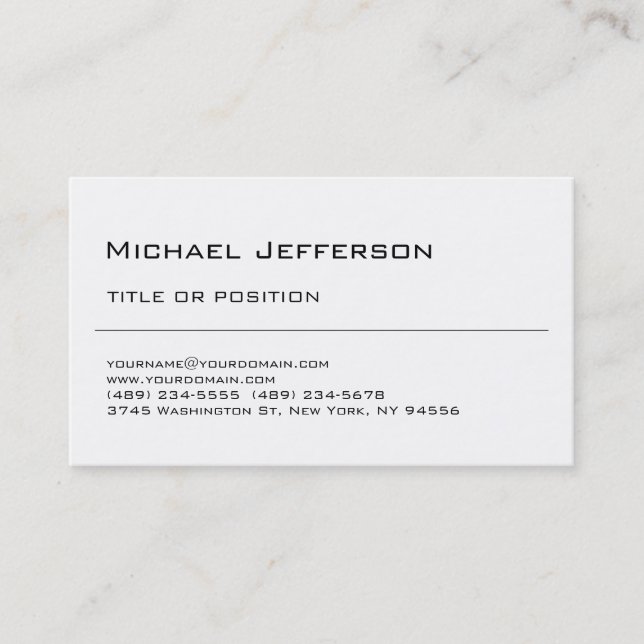 Stylish Black White Plain Business Card (Front)