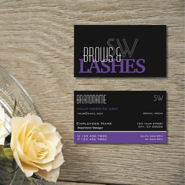 Stylish Black White Purple Simple with Monogram Business Card (Creator Uploaded)