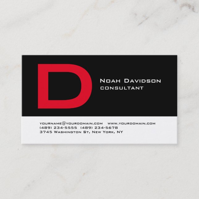 Stylish Black White Red Monogram Professional Business Card (Front)